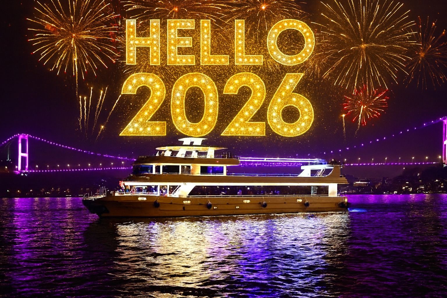 احتفالات رأس السنة على مضيق البوسفور مع الألعاب النارية - مشروبات كحولية غير محدودة